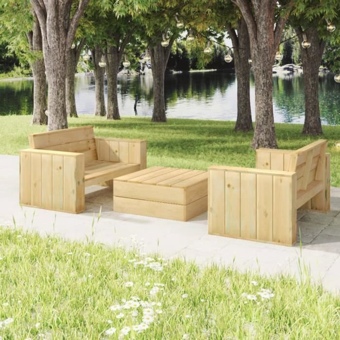 vidaXL Salon de jardin 3pcs Bois massif - vue 2