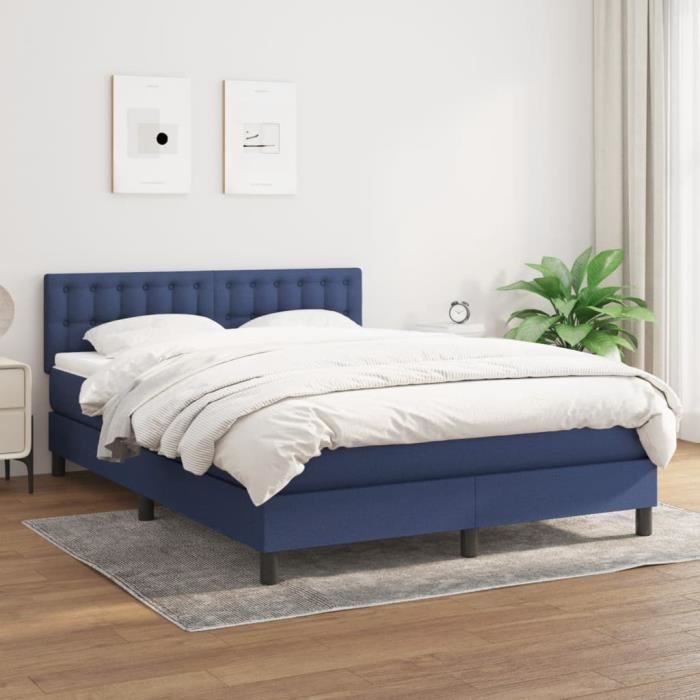 VidaXL Lit à sommier tapissier avec matelas Bleu 140x190 cm Tissu - Modèle 3140375