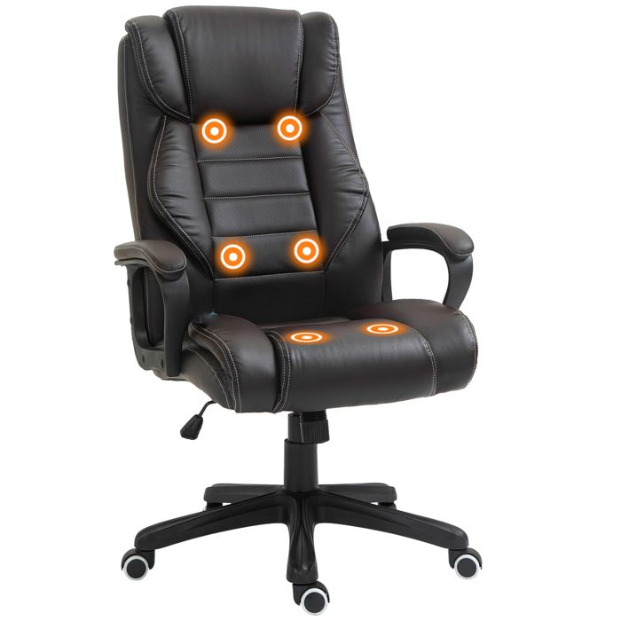 Vinsetto - Fauteuil de bureau massant - Simili cuir - 64x74x120cm - Brun Vinsetto - Fauteuil de bureau massant - Simili cuir - 64x74x120cm - Brun