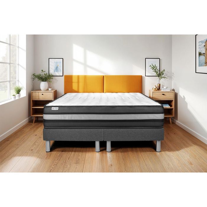 Ensemble Matelas Sommier 180x200 cm - 2 Sommiers Gris - Vital Power Zen Gris