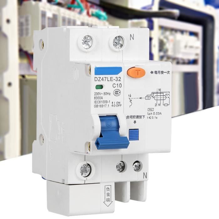 Disjoncteur Différentiel 1P+N 230V AC - Courbe C, 6-32A - Protection Fuites Et Surintensités - HOHOVYVY - 6
