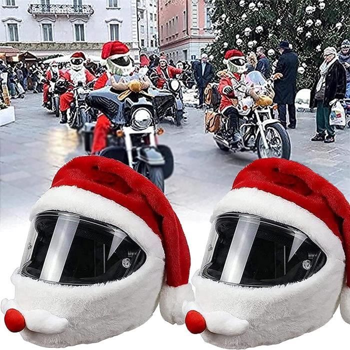 Pack De 2 Housses De Casque Moto Père Noël - Décorations De Noël Pour Casque, Lavable, Taille Adulte