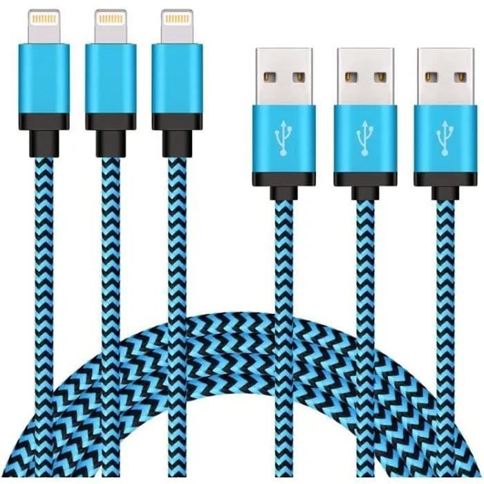 [Lot de 3, 2m]Câble Chargeur Cordon en Nylon Tressé Connecteur en ...