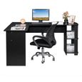 Bureau d'ordinateur à angle droit en bois - Table ordinateur multi-rangements -134*50*70cm-noir-1