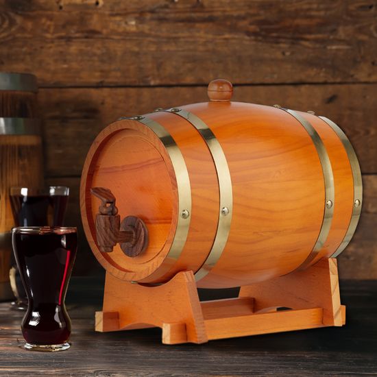 Mini Tonneau En Bois 1,25 L – Avec Support Et Robinet – Idéal Whisky, Vin, Spiritueux – Décoration Cave/Bar – Relaxdays