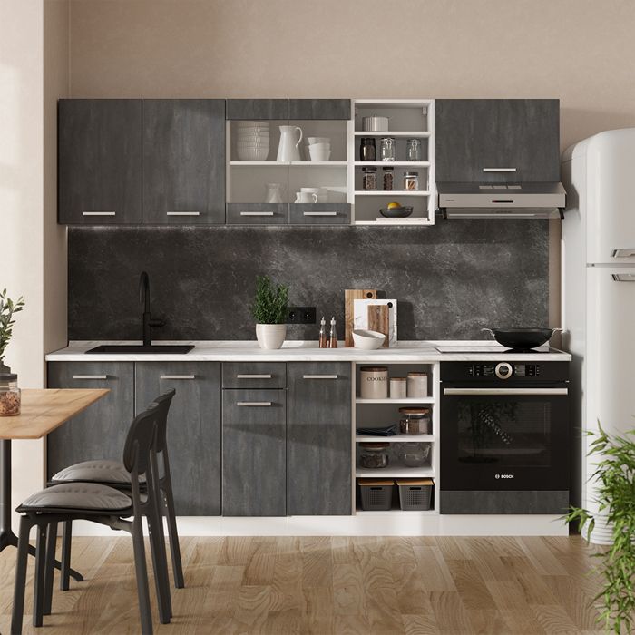 Vicco Cuisine R-Line, blanc brillant/blanc, 240cm , PT Chêne