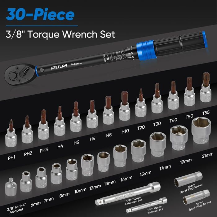Kit de clé dynamométrique Kit 30 pièces 3/8