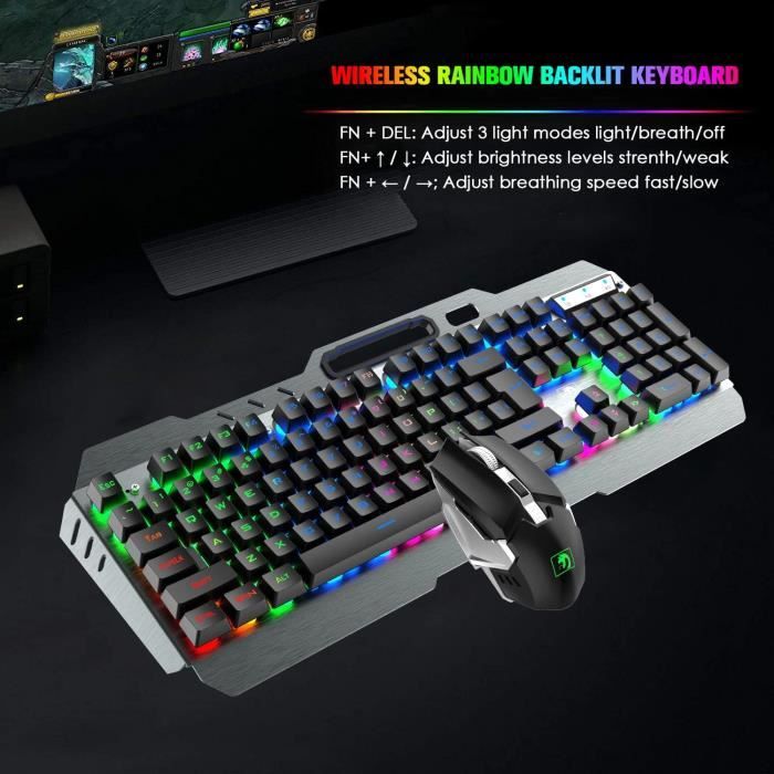 Clavier Bluetooth Avec Souris Sans Fil - Rétroéclairage Arc-en-ciel - Compatible Tablette/PC, Neuf