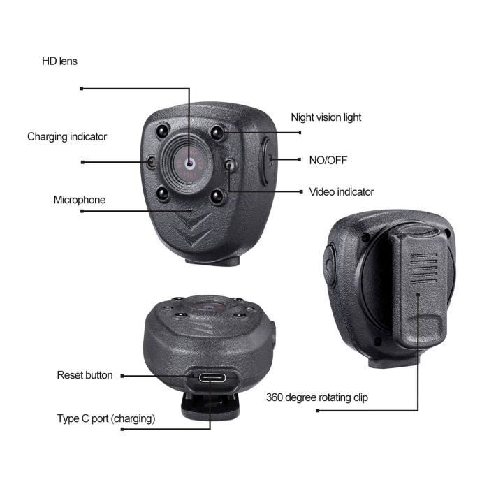 AUN caméra portée par le corps Caméra corporelle portable légère HD ...