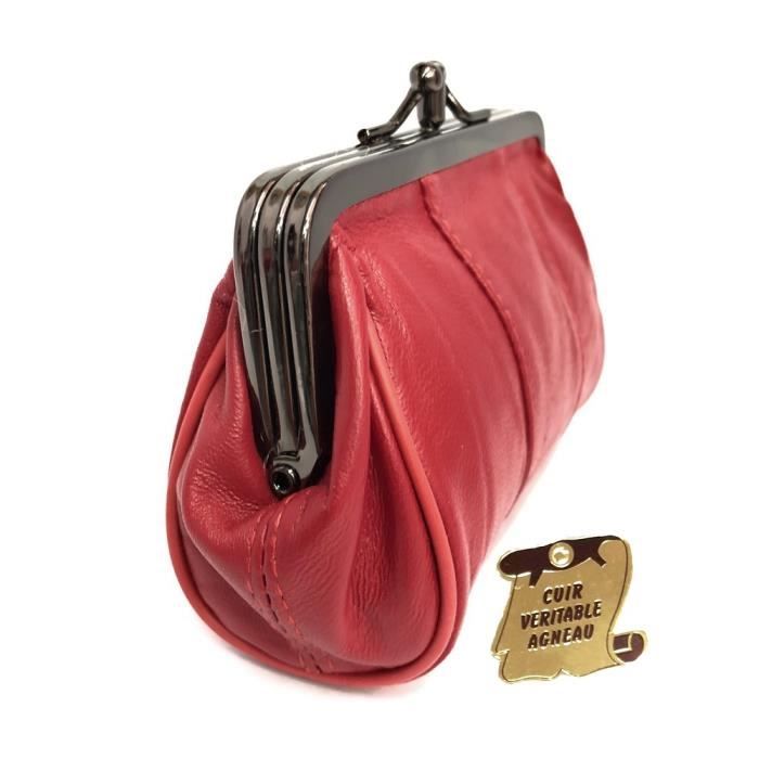 Porte monnaie Femme Cuir Veritable souple Bourse Fermoir Clic Clac 2 Compartiments spacieux Belle couleur Rouge LOLUNA Cdiscount Bagagerie Maroquinerie