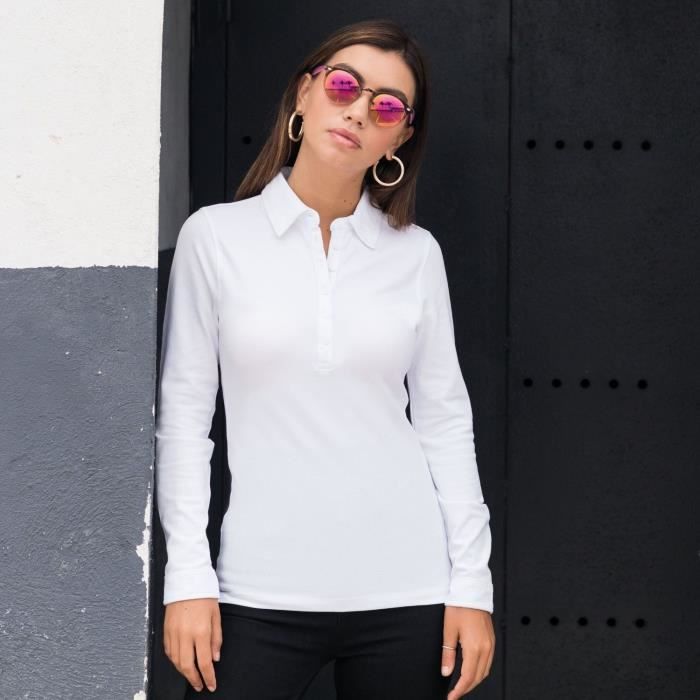 Polo stretch manches longues femme SK044 blanc Blanc