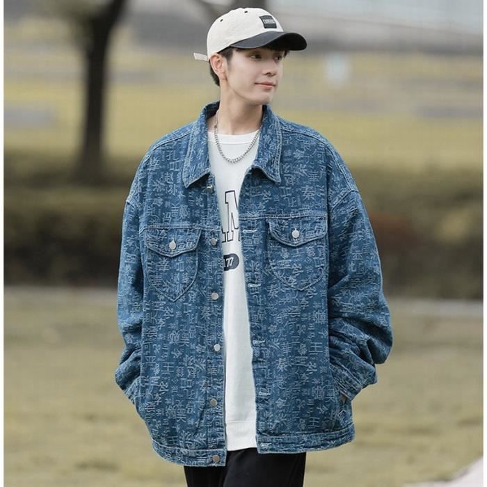 Veste en jean imprimé homme discount