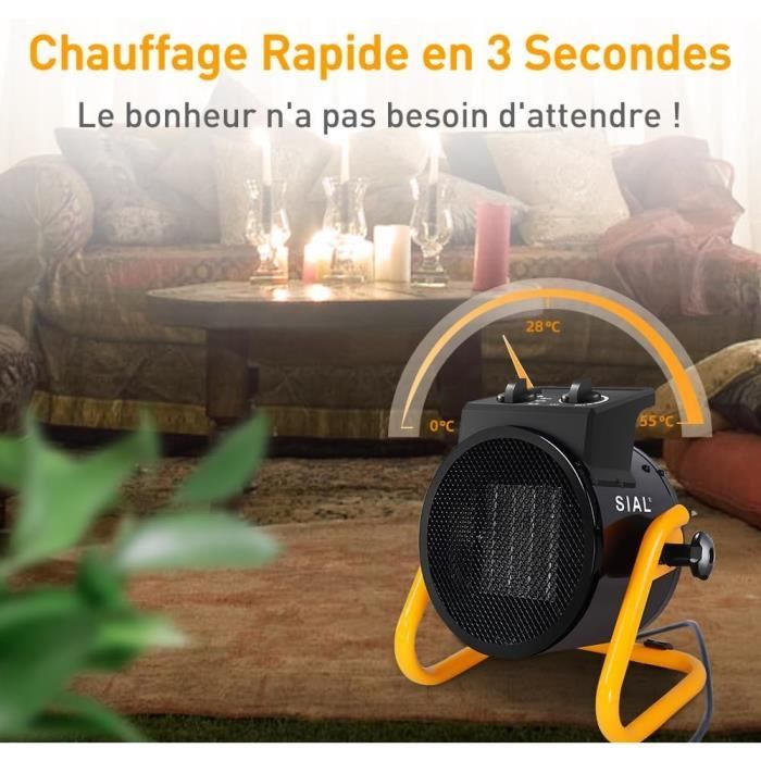SIAL Radiateur Électrique Industriel 5000W - Chauffage Soufflant Puissant Pour Chantier, Atelier, Garage - Noir D5 - Chaleur Rapide Et Robuste !