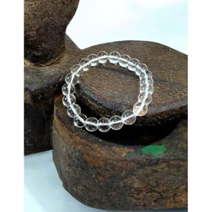 Bracelet En Pierres Naturelles : Howlite Et Cristal De Roche - Monture Acier Inoxydable - Neuf