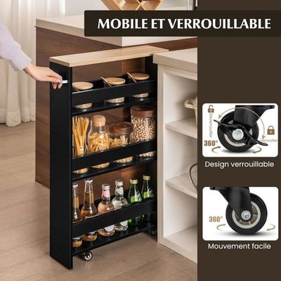 GOPLUS Chariot Cuisine 4 Niveaux 47x20x80 Cm - Rangement Sur Roulettes Silencieuses Avec Poignée, Gris