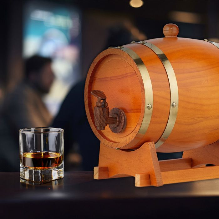 Geetery Lot De 1 Tonneau En Chêne De 2 Litres Avec Support - Tonneau à Whisky Vintage Pour Bière, Tequila, Rhum, Whisky, Vin, Décoration De Table