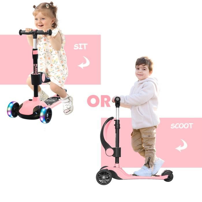 BremToy Trottinette Enfants 2-10 Ans - 3 Roues LED Pliante 50kg Charge Max