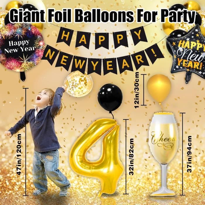 2024 Décoration de fête du Nouvel An Bonne année Bannière Photo Prop Ballon  Gâteau Toppers Bricolage Décorations