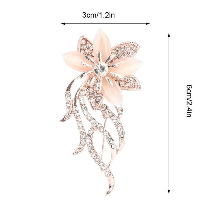 Broche Rose Fleur Dorée Avec Strass - 5,3 Cm, Neuve, Vintage Française