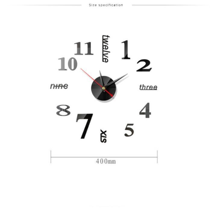 Horloge Murale DIY Yolistar - Effet Miroir 3D - Diamètre Réglable 60-90cm - Silencieuse