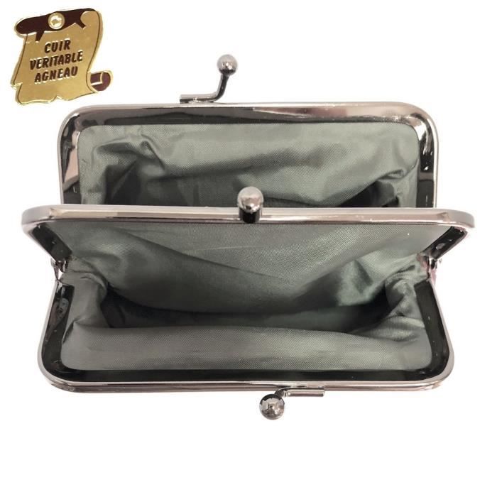 Porte-monnaie Femme Cuir Véritable souple Bourse Fermoir Clic