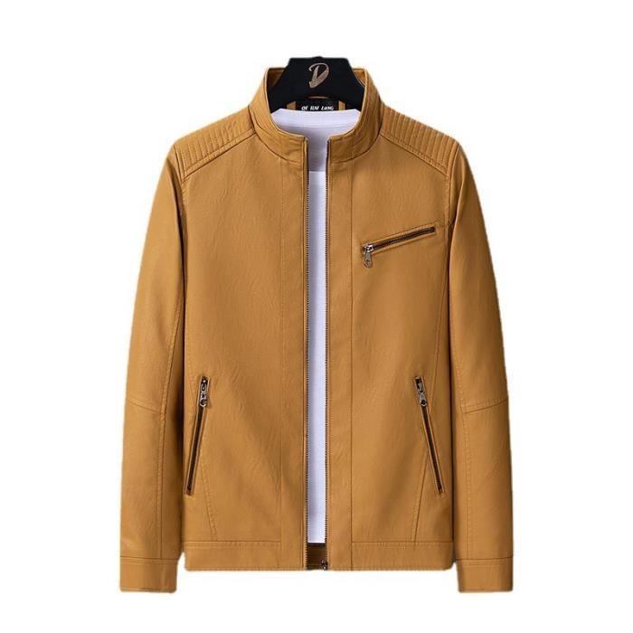 Blouson Homme Simili cuir Slim Col montant Manches longues Casual