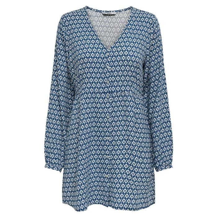 Only Onlnova Life L S Thea Button Dress AOP Robe Bleu Jeans Fonc only-onlnova-life-l-s-thea-button-dress-aop-robe-bleu-jeans-fonc