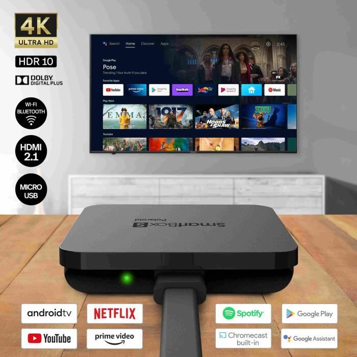 POLAROID - SMART BOX S 4K - Smart TV - Android TV - Boitier TV - HDR 10 - YouTube - Netflix - Google Assistant - Chromecast