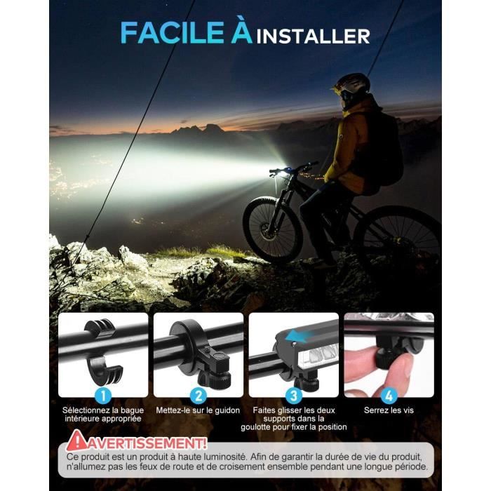 Kit Éclairage Vélo USB Rechargeable - Phare 2400 Lumens & Feu Arrière - 6 Modes - Étanche