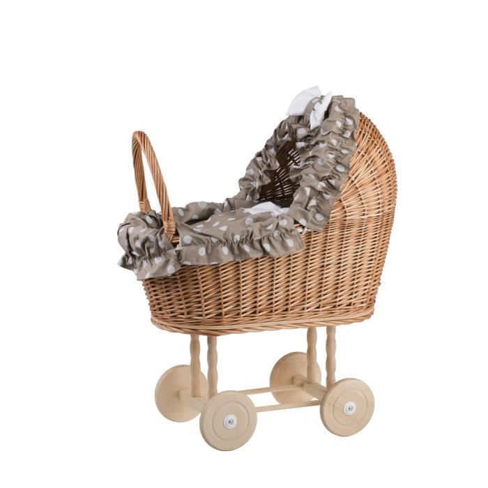 Landau En Osier Pour Poupée E-wicker24 – Fabriqué à La Main En Europe – Roues Caoutchouc, Poignée Stable – Pour Poupée Jusqu'à 35 Cm