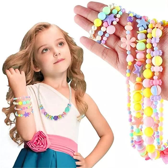 Kit de perles pour fabrication de bijoux pour enfants, 550 pièces, pour  bricolage de colliers, artisanat