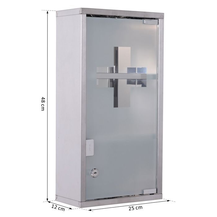 Armoire Médicaments Verrouillable Armoire à Pharmacie Acier Inoxydable TRMLBE - 30x12x30cm 2 Compartiments Verrouillable Boite A Pharmacie