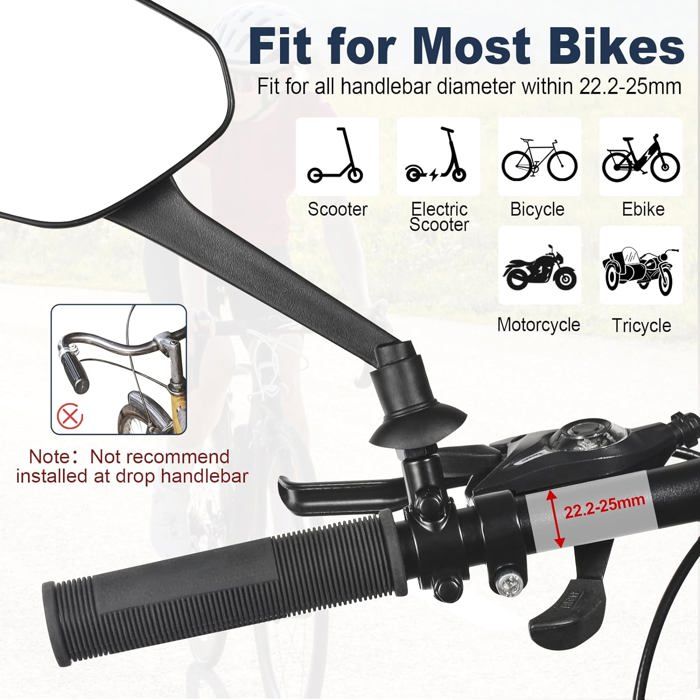 1 Paire Rétroviseurs Vélo Universels - Réglables 360° Pour Guidon