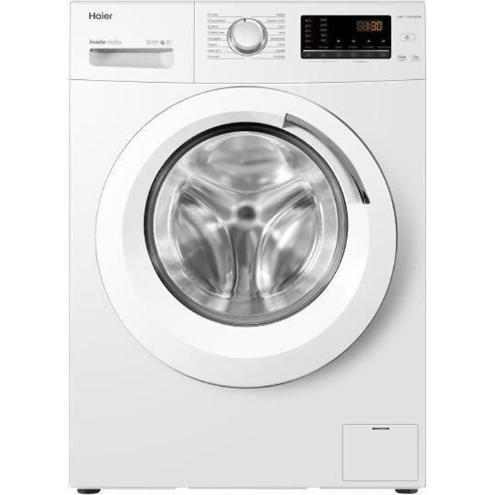 Lave-linge hublot HAIER HW07CPW14639N - 7 kg - Induction - Vapeur - 1400 trs/min - Classe A - Traitement anti-bactérien - Blanc