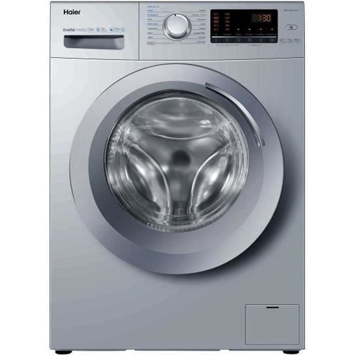 Lave-linge hublot HAIER HW07CPW14639NSFR - 7 kg - Induction - Vapeur - 1400 trs/min - Classe A - Traitement anti-bactérien - Silver