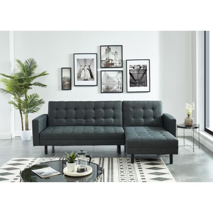 CARL Canapé d'angle droit convertible 4 places - Tissu - Gris ...