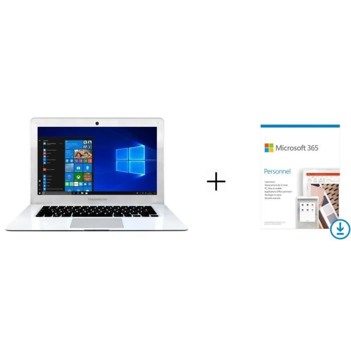Pack THOMSON PC Portable NEO13A-4WH64 - 13,3- HD - Intel Atom E8000 - 4Go - 64Go SSD - W10 + Microsoft 365 Personnel à télécharger
