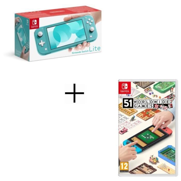 Pack  Nintendo Switch Lite turquoise + Jeu 51 Worldwide Games
