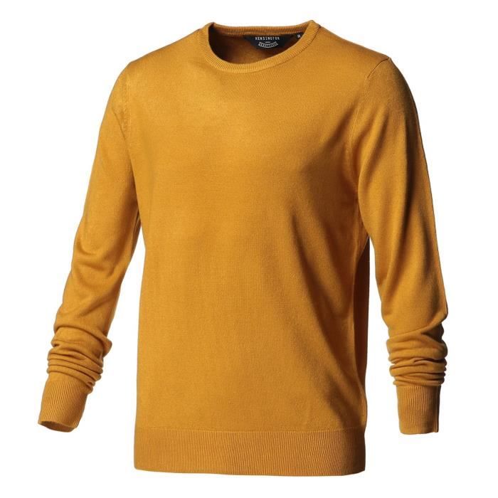KENSINGTON EASTSIDE Pull Touché Cachemire Col Rond Moutarde Homme