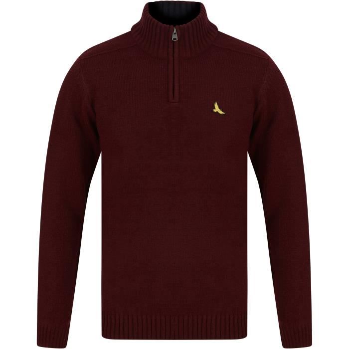 KENSINGTON EASTSIDE Pull Col Montant Zippé Rouge Bordeaux Homme