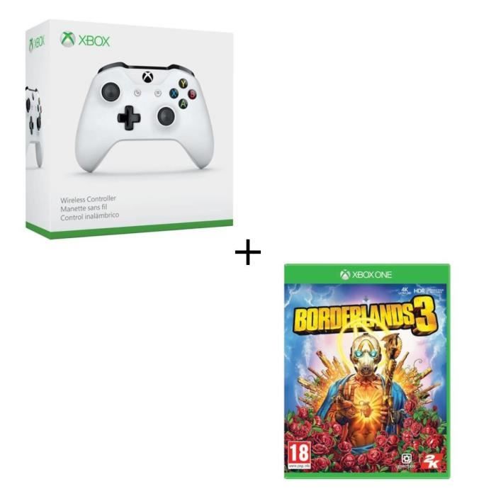 Manette sans fil Xbox One blanche compatible PC + Borderlands 3 Jeu Xbox One