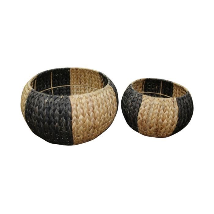 Set de 2 pots ronds tressés bicolore - Ø 28/ 24 x H 20 cm et Ø 38 / Ø 45 x H 25 cm - Noir et marron naturel