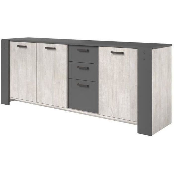PARISOT Enfilade 3 portes et 3 tiroirs - Décor gris - L 220 x P 52 x H 86,5 cm - LOFT