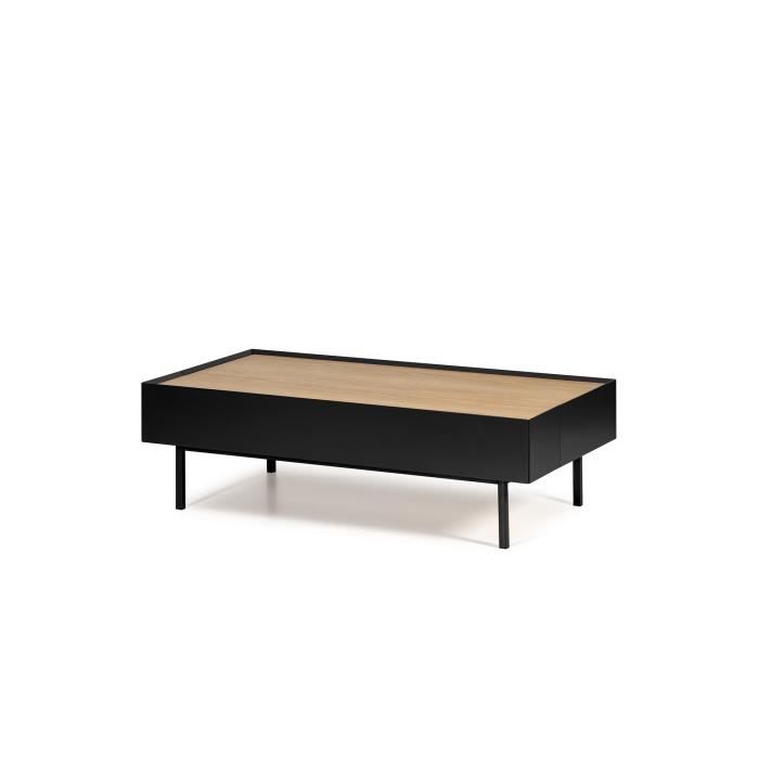 ARISTA Table basse 2 tiroirs - Décor chêne et noir - L 110 x P 60 x H 34 cm