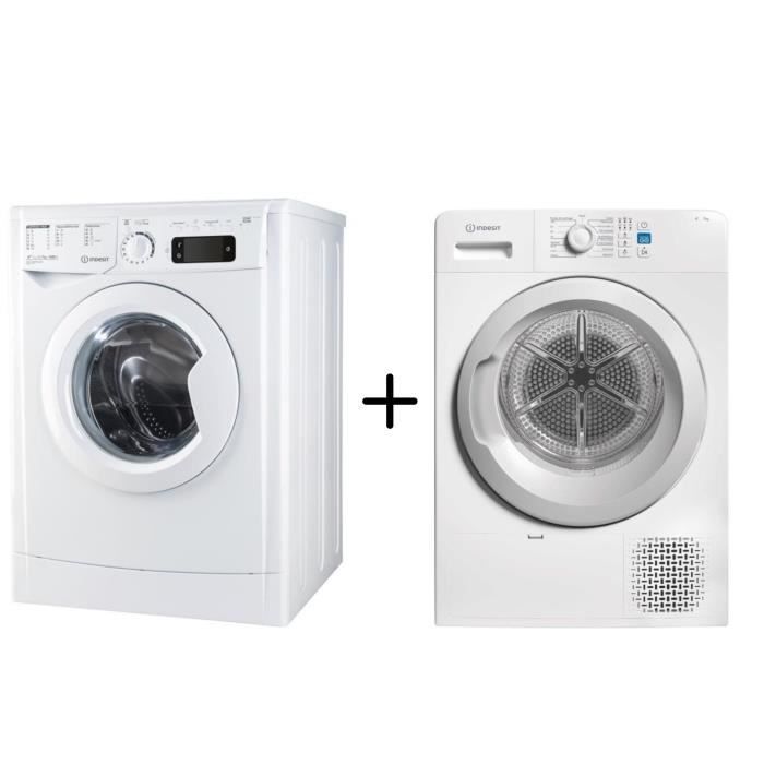 INDESIT EWE71483WEU Lave - linge frontal - 7 Kg - 1400 trs - A+++ + INDESIT - YTM0871FR - Sèche linge - 7 Kg - A+ - Blanc