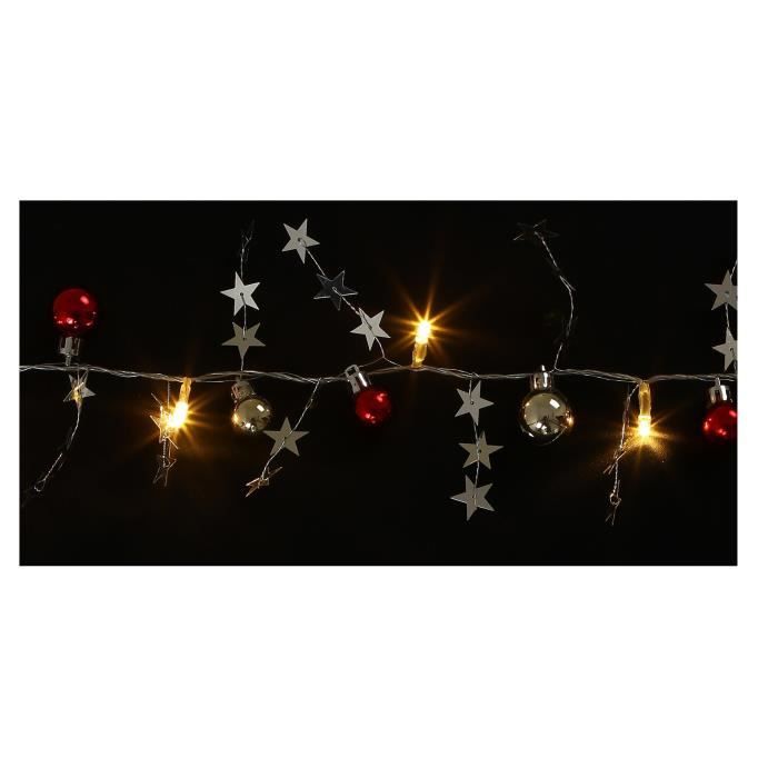 Guirlande de Noël boules et étoiles - 10 LED blanc - L 1 m