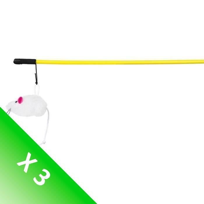 Lot de 3 TRIXIE Canne à pêche avec souris peluche 100 cm pour chat