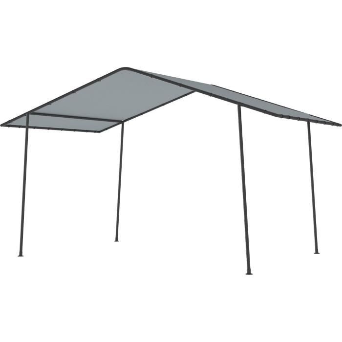 Tonnelle de jardin Victor en acier avec toit en toile grise - L398 x P297 x H213/272 cm