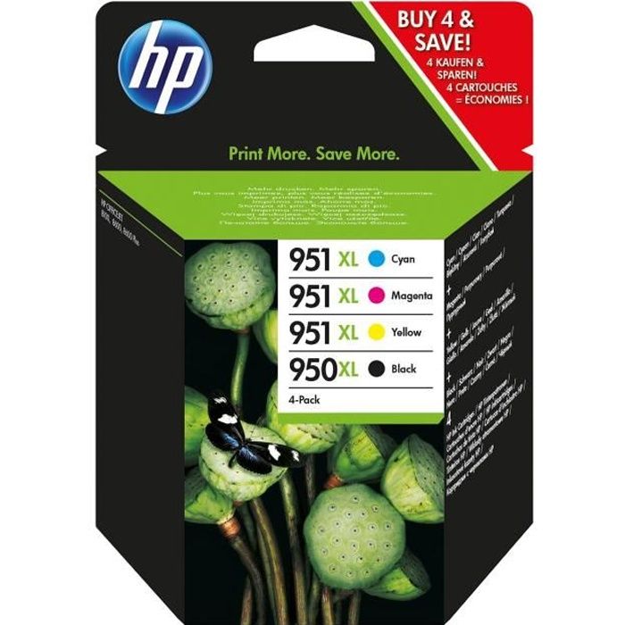 HP 950/951XL Pack de 4 cartouches noire et trois couleurs grande capacité authentiques (C2P43AE)