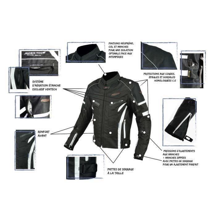 RIDER TEC Blouson Moto Textile Noir Protections CE